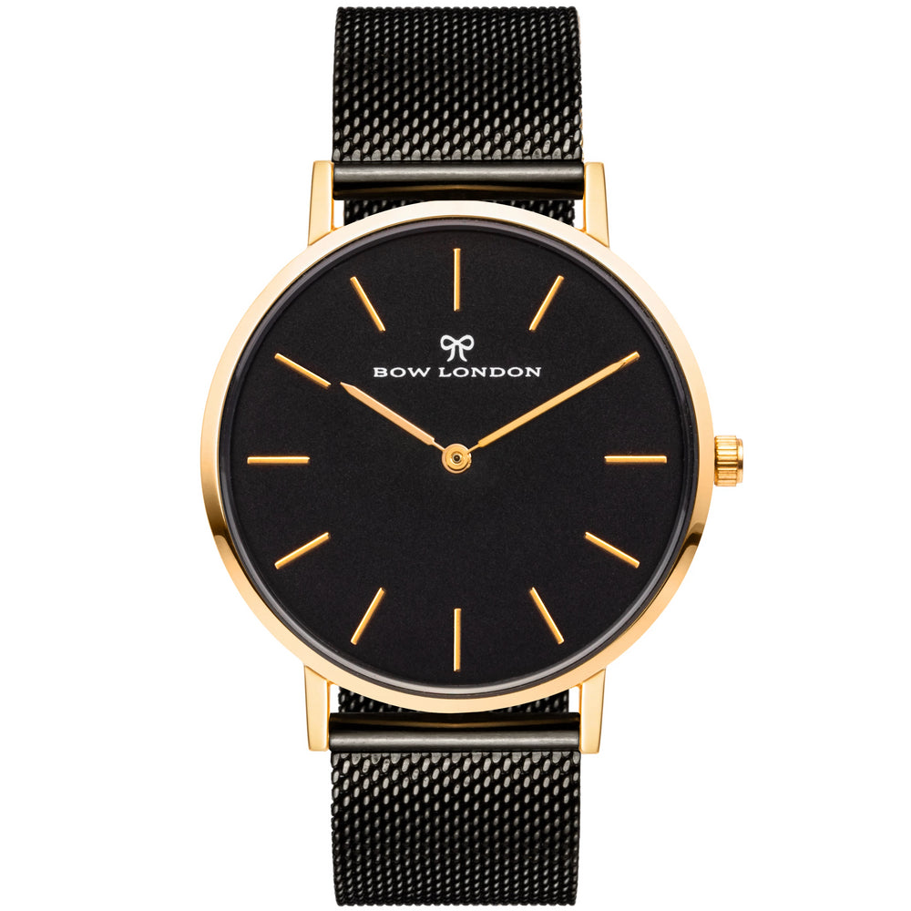 Gold and Black Face Watch | Black Mesh Watch Strap | Bow London | Duo Mono X Gold