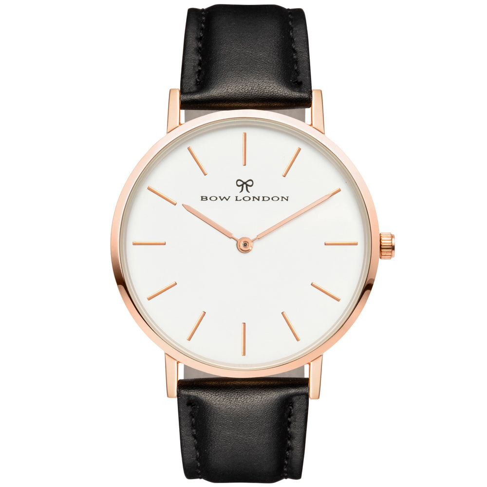 Rose Gold and White Face Watch | Black Leather Watch Strap | Bow London | Mayfair X Rose