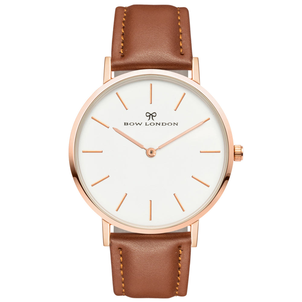 Rose Gold and White Face Watch | Brown Leather Watch Strap | Bow London | Chelsea X Rose