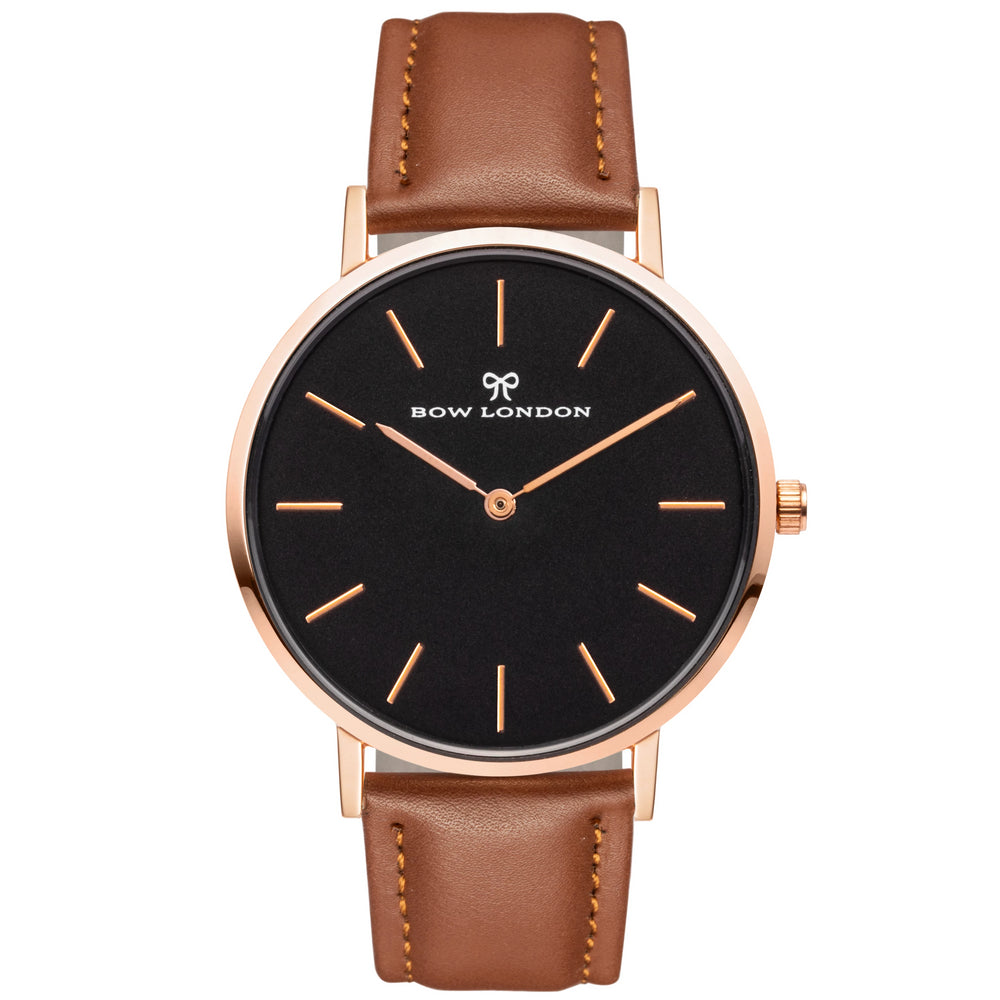 Rose Gold and Black Face Watch | Brown Leather Watch Strap | Bow London | Mono Chelsea X Rose