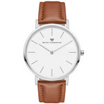 Silver and White Face Watch | Brown Leather Watch Strap | Bow London | Chelsea X Silver