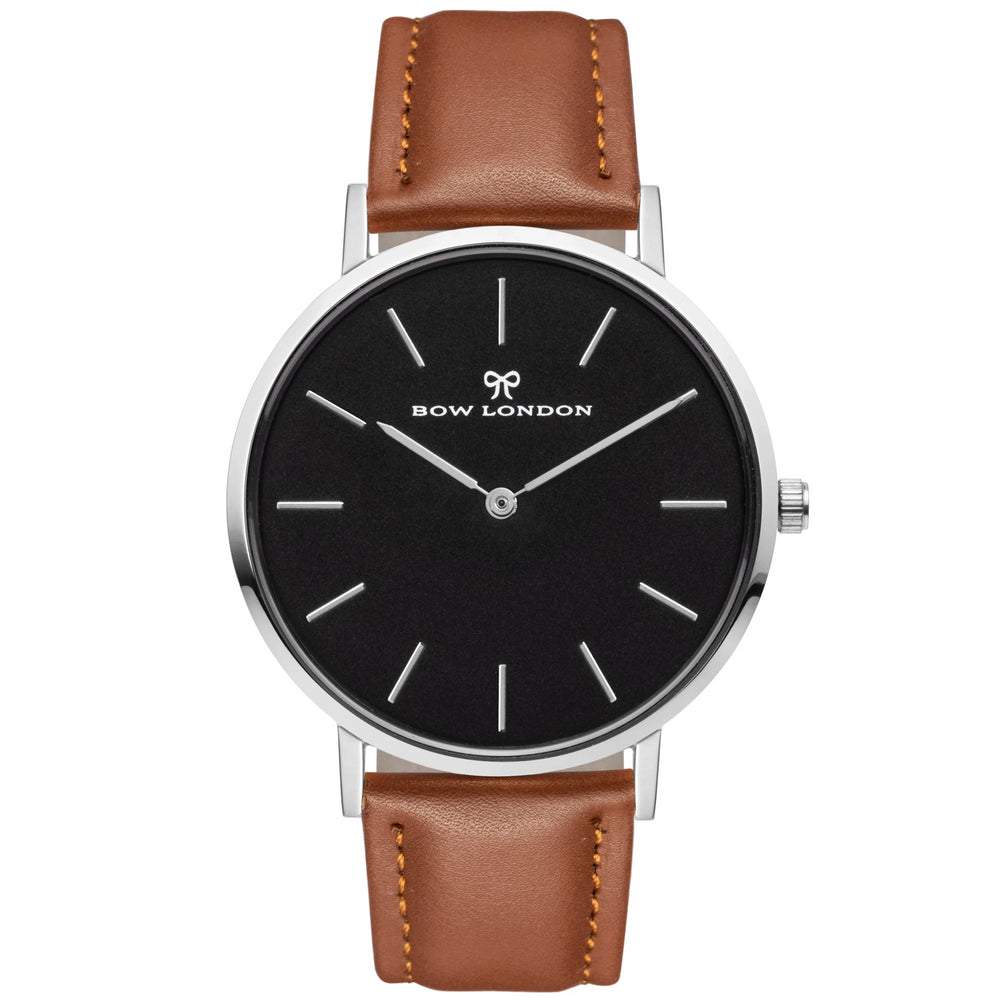Silver and Black Face Watch | Brown Leather Watch Strap | Bow London | Mono Chelsea X Silver