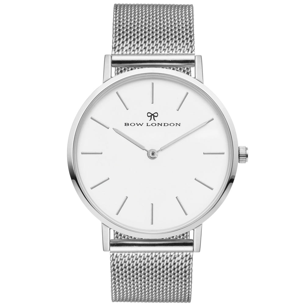 Silver and White Face Watch | Silver Mesh Watch Strap | Bow London | Classic X Silver