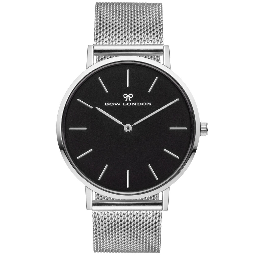 Silver and Black Face Watch | Silver Mesh Watch Strap | Bow London | Classic Mono X Silver