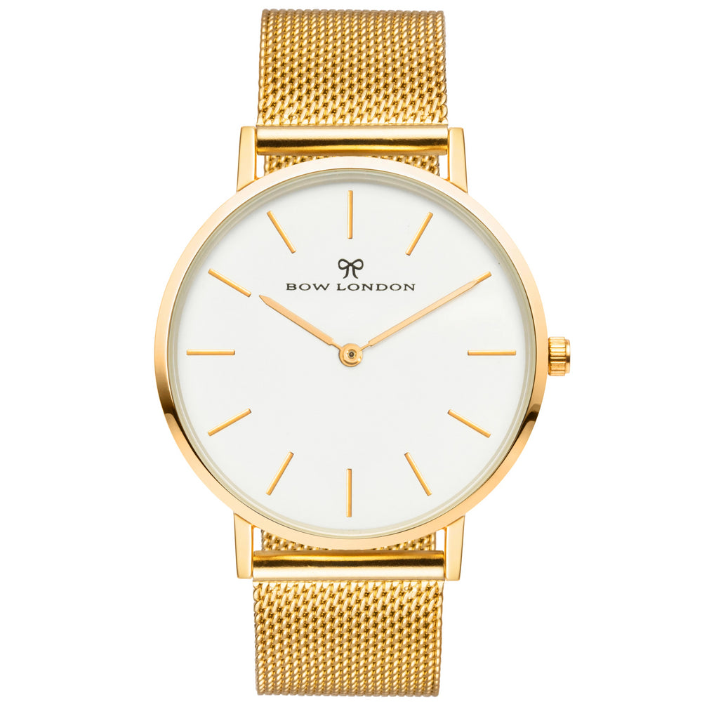 Gold and White Face Watch | Gold Mesh Watch Strap | Bow London | Classic X Gold