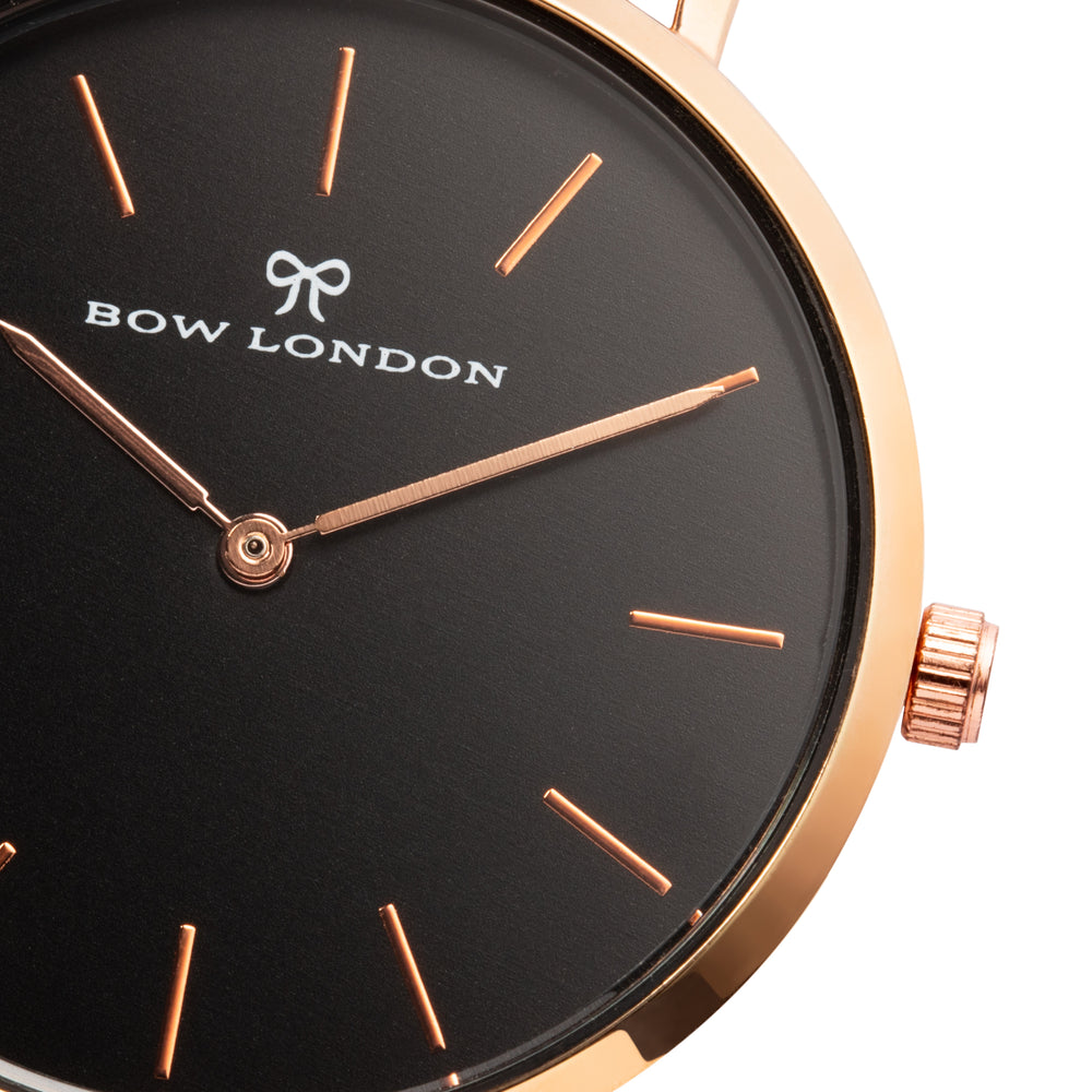Rose Gold and Black Watch Face | Bow London | Mono Mayfair X Rose
